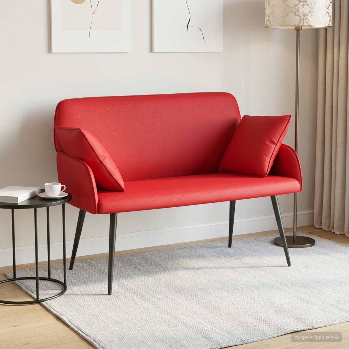 Divano a 2 posti con gambe in metallo 2 posto Rosso Similpelle | homemem39