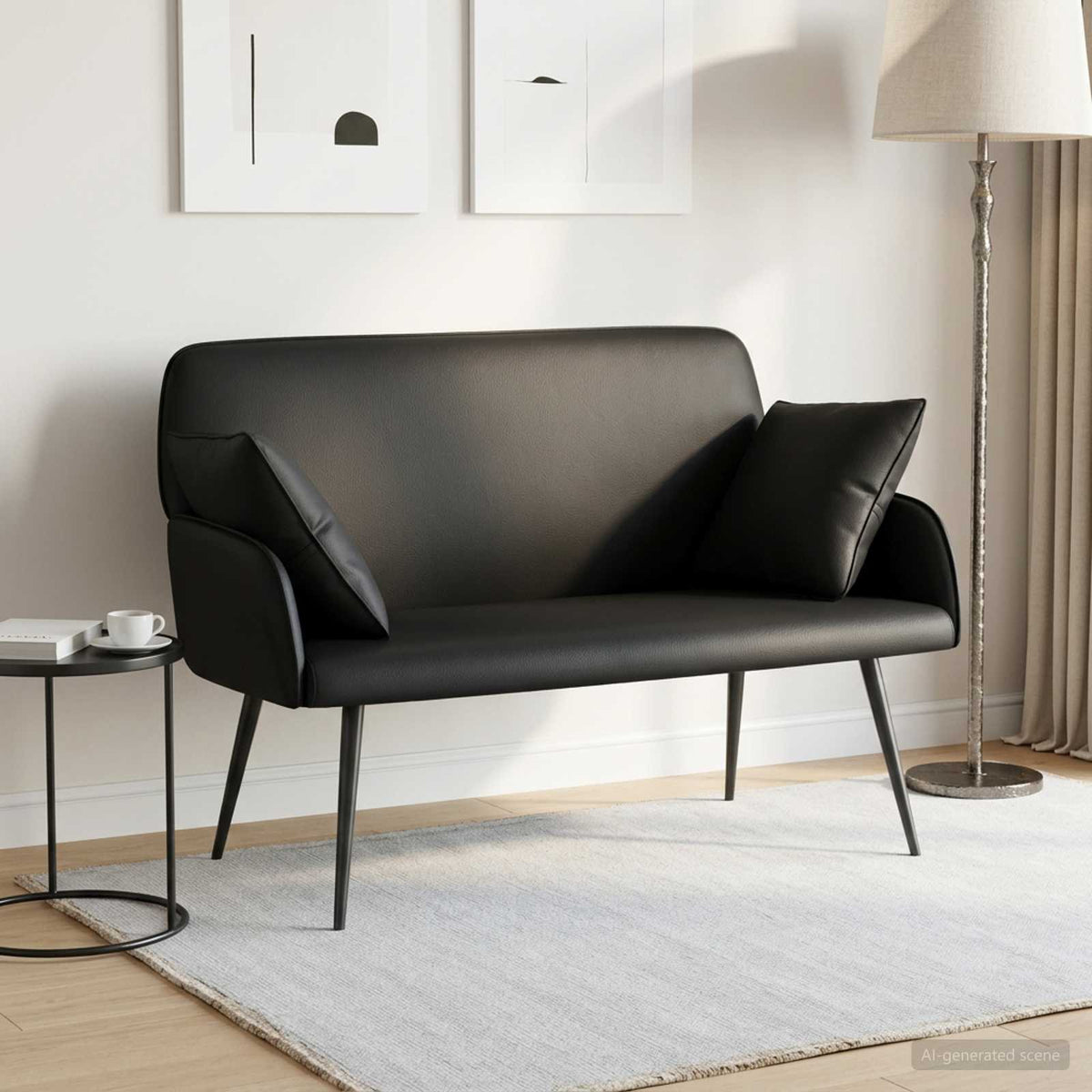 Divano a 2 posti con gambe in metallo 2 posto Nero Similpelle | homemem39