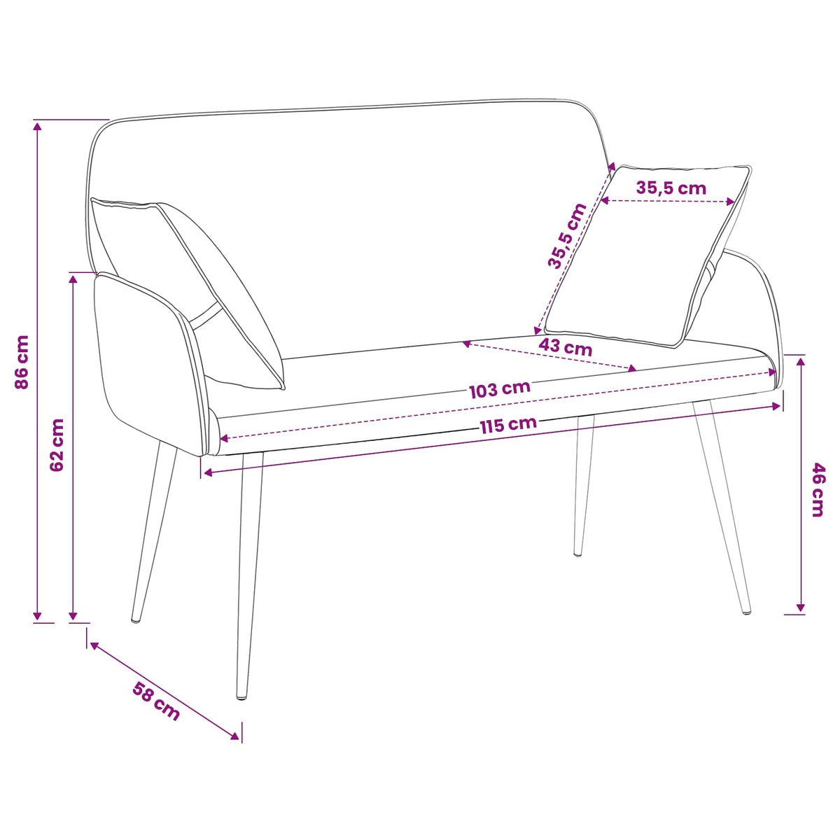 Divano a 2 posti con gambe in metallo 2 posto Bianco Similpelle | homemem39