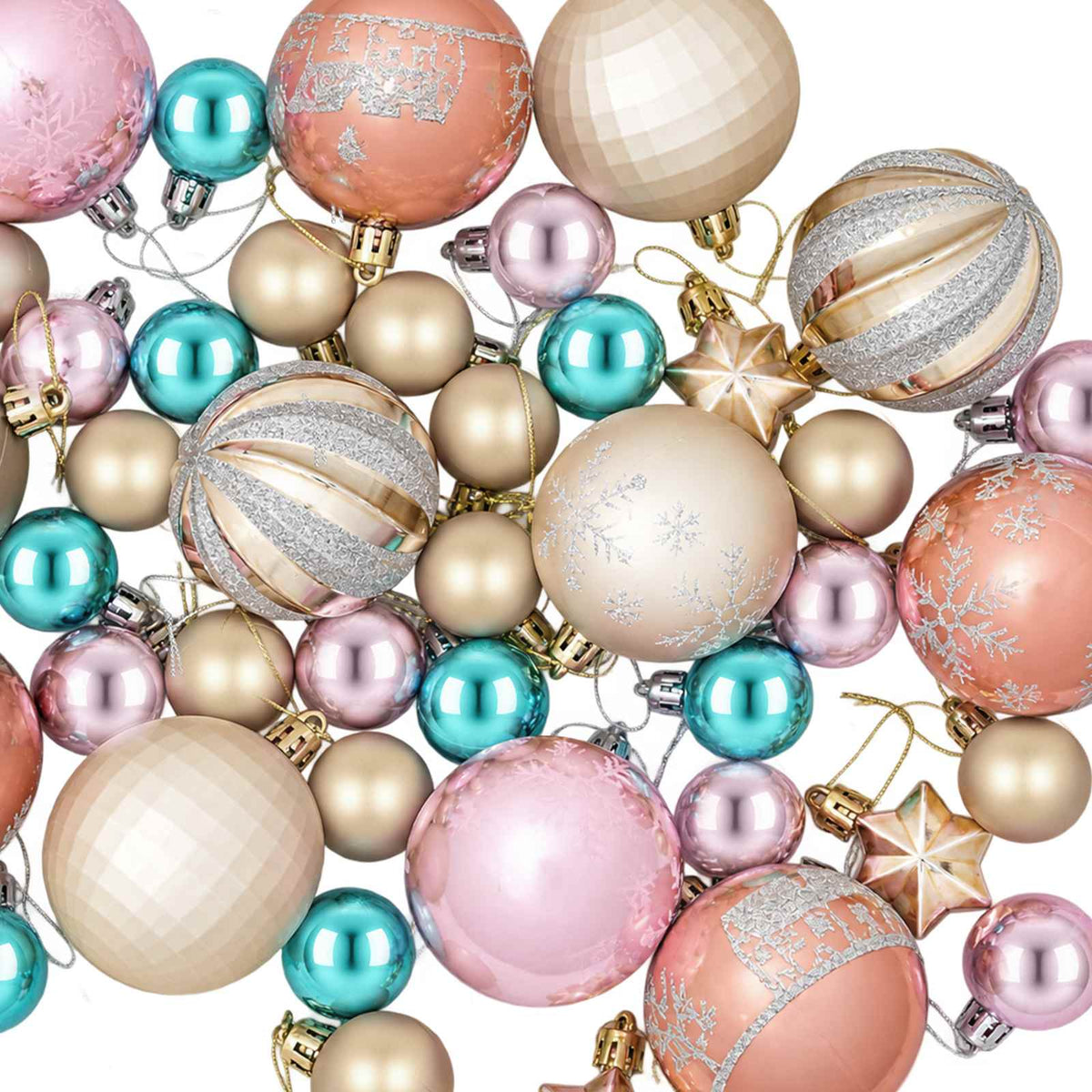 Set di Palline di Natale 88 pz Rosa, oro, marrone e turchese