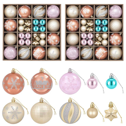 Set di Palline di Natale 88 pz Rosa, oro, marrone e turchese