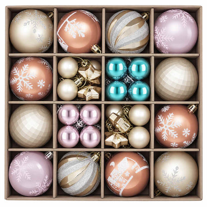 Set di Palline di Natale 88 pz Rosa, oro, marrone e turchese