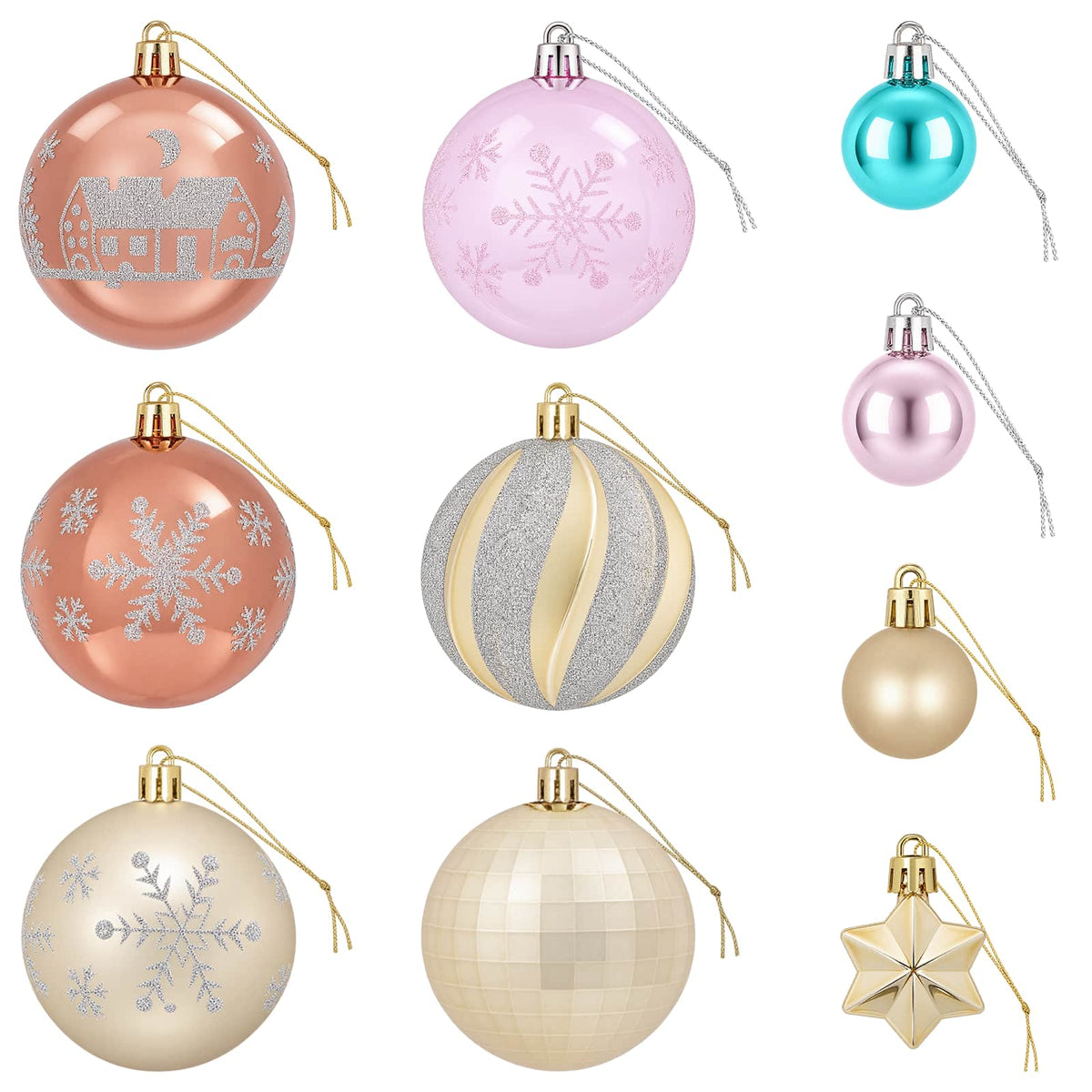 Set di Palline di Natale 88 pz Rosa, oro, marrone e turchese