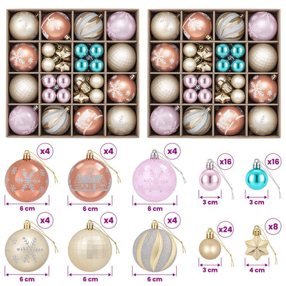 Set di Palline di Natale 88 pz Rosa, oro, marrone e turchese