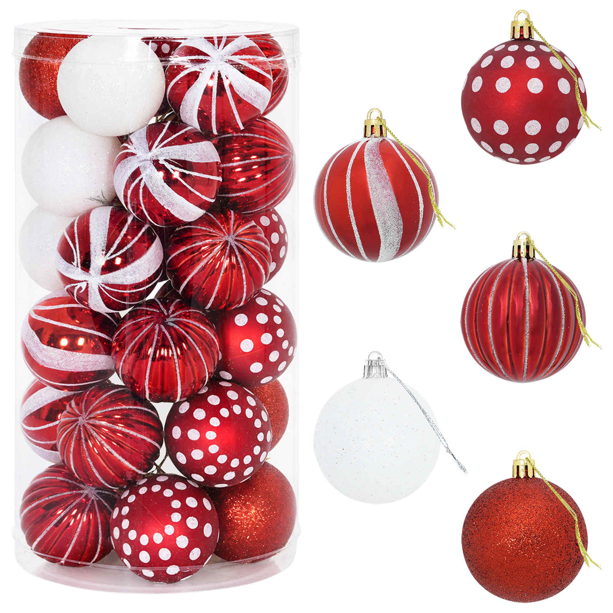 Set di Palline di Natale 30 pz Rosso e Bianco Ø 6 cm Plastica