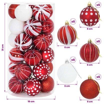 Set di Palline di Natale 30 pz Rosso e Bianco Ø 6 cm Plastica