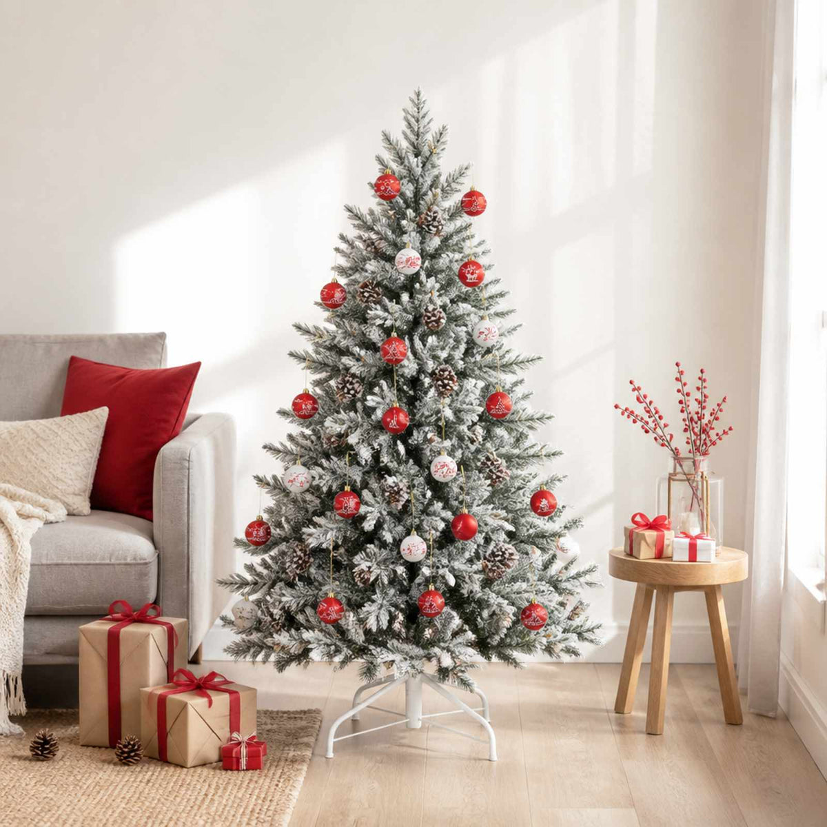 Set di Palline di Natale 30 pz Rosso e Bianco Ø 6 cm Plastica