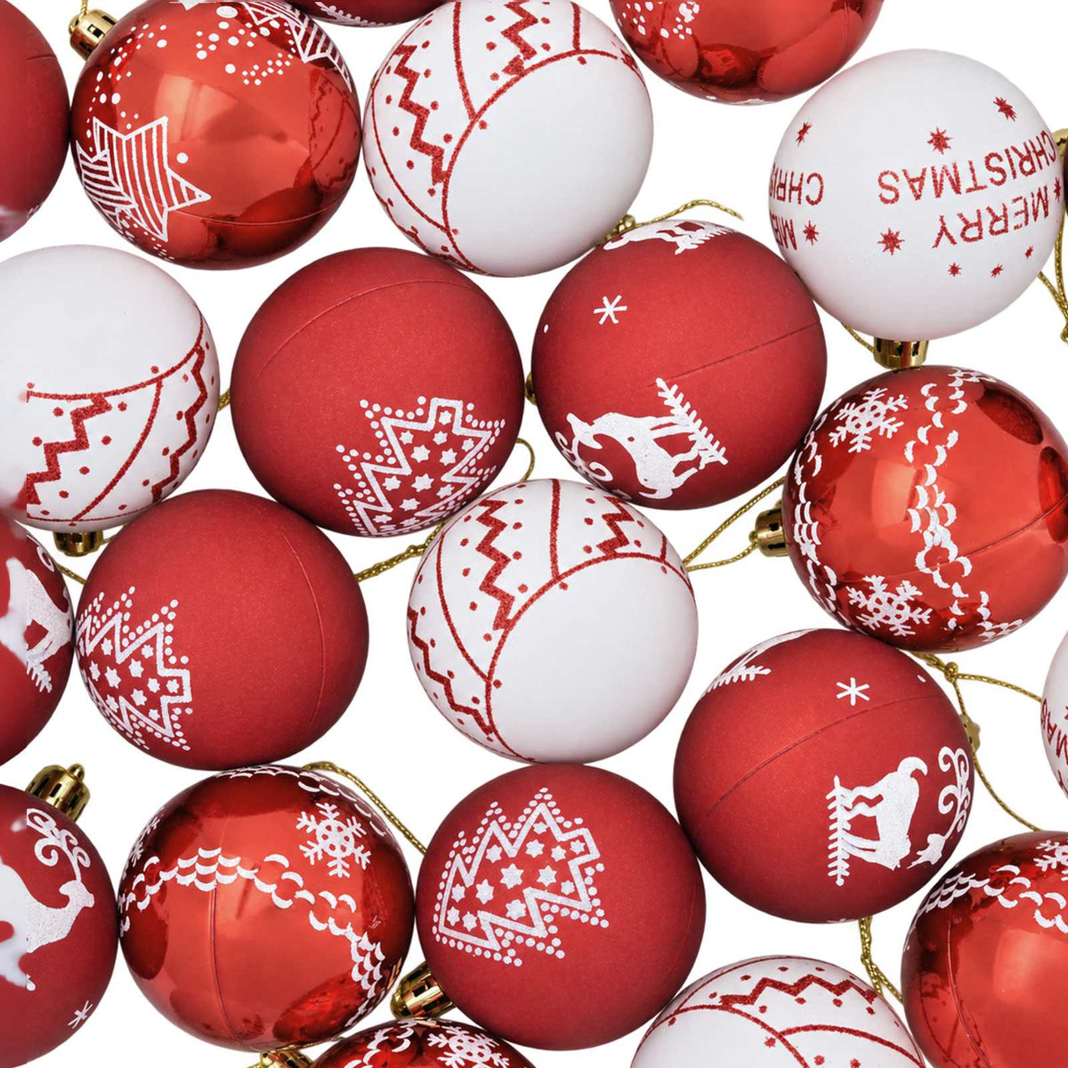 Set di Palline di Natale 30 pz Rosso e Bianco Ø 6 cm Plastica