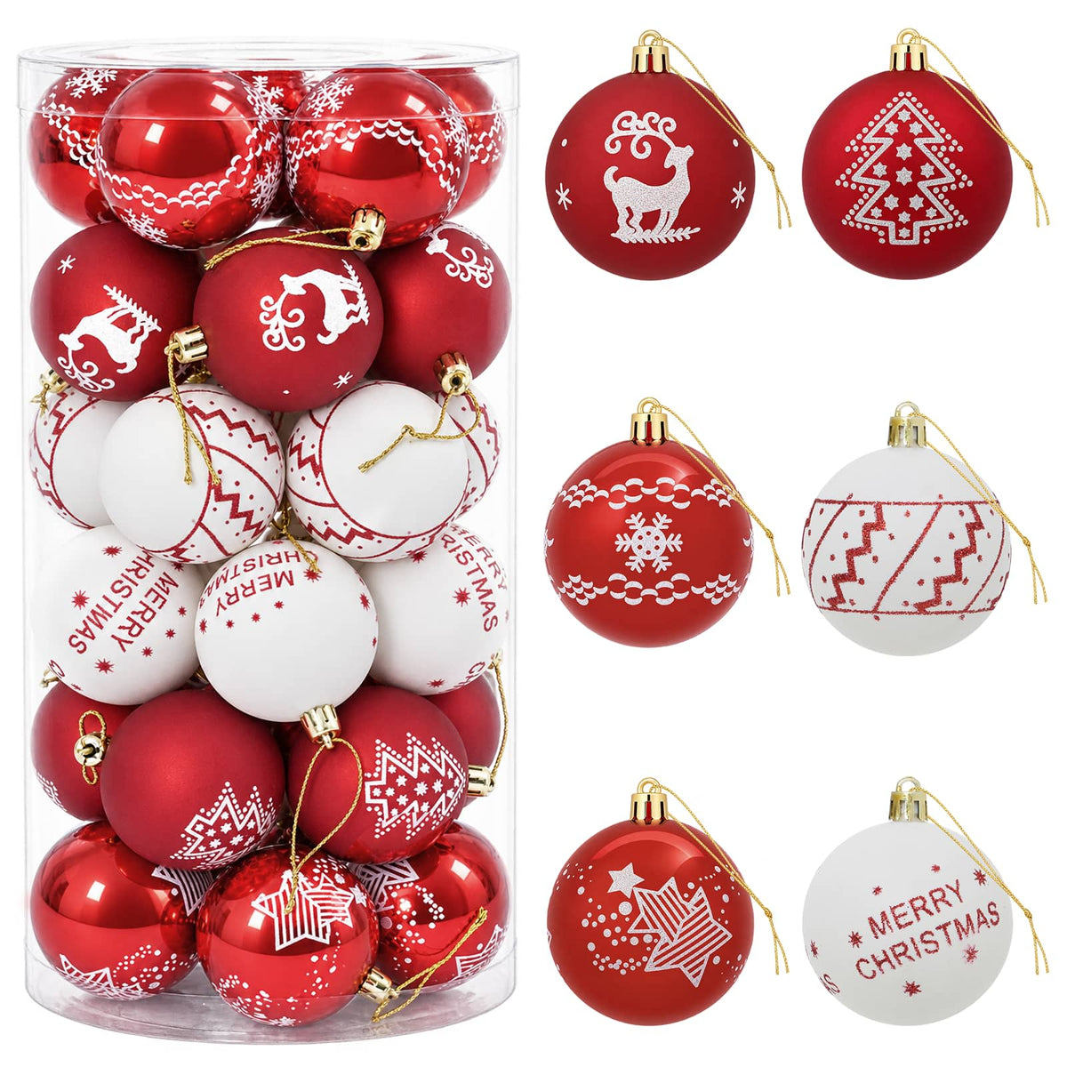 Set di Palline di Natale 30 pz Rosso e Bianco Ø 6 cm Plastica