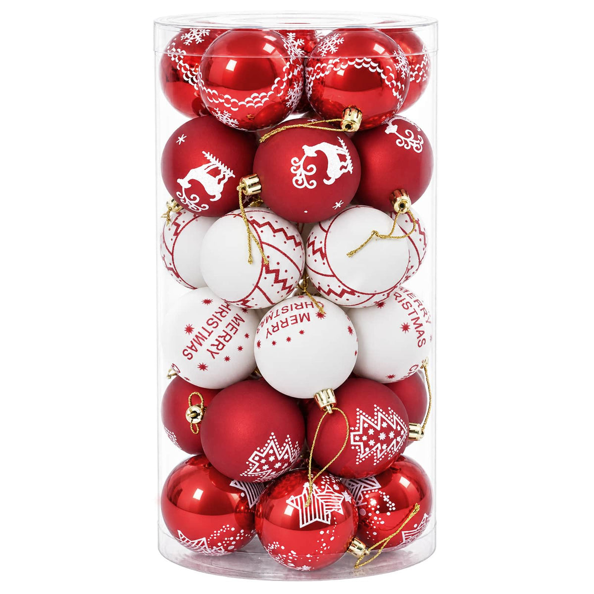 Set di Palline di Natale 30 pz Rosso e Bianco Ø 6 cm Plastica
