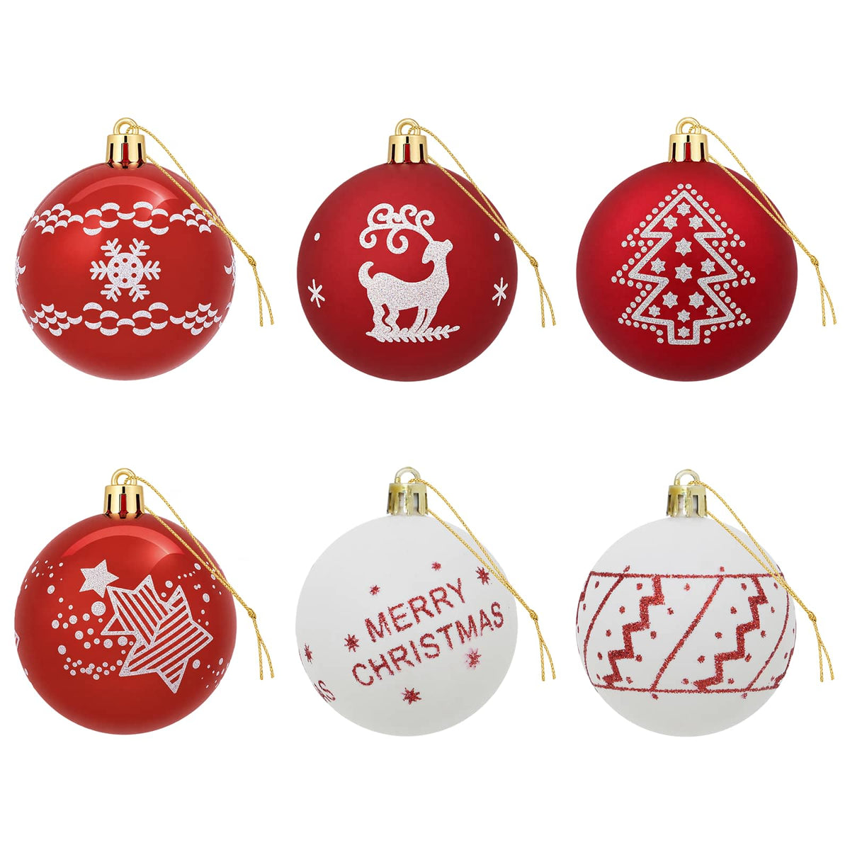 Set di Palline di Natale 30 pz Rosso e Bianco Ø 6 cm Plastica