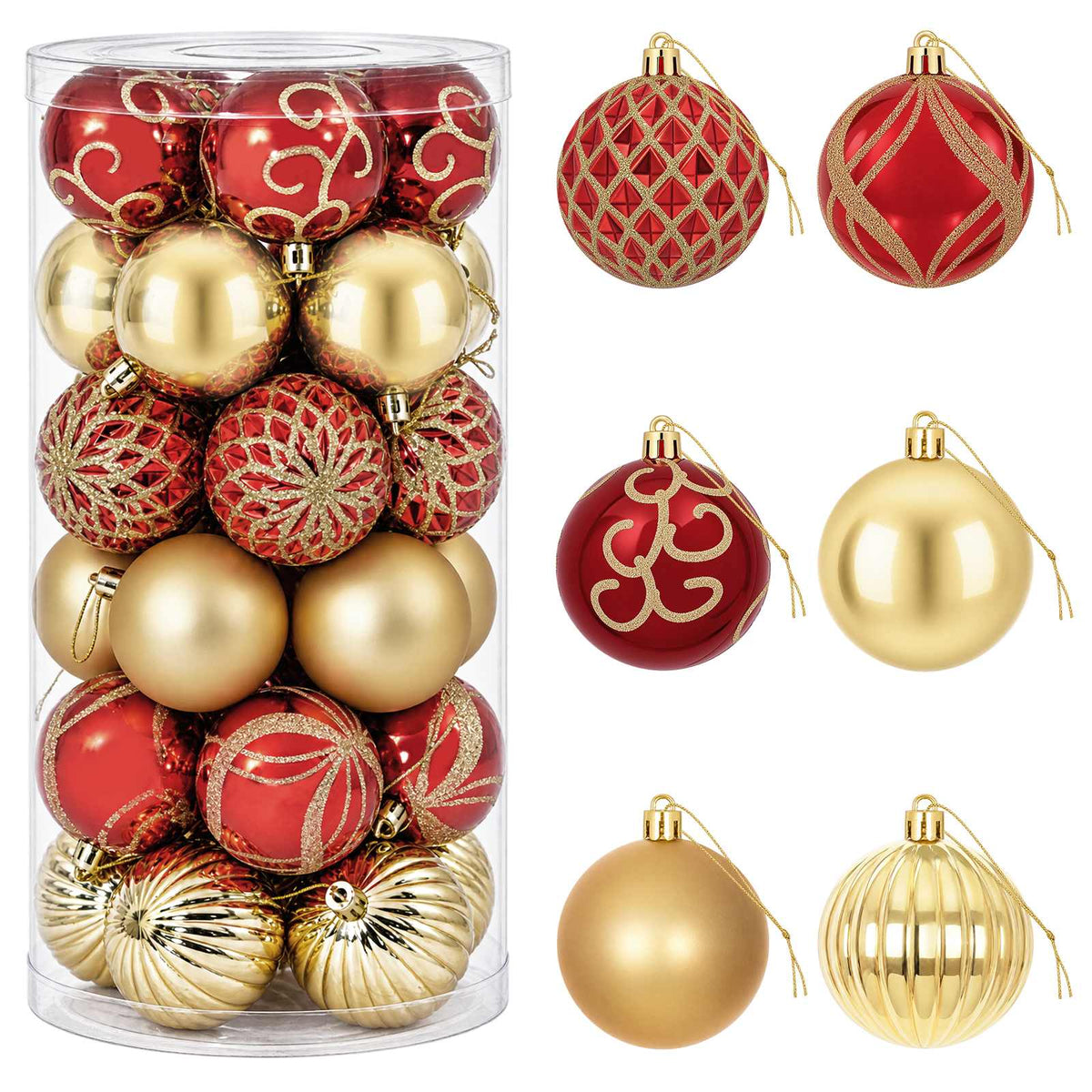 Set di Palline di Natale 30 pz Oro e Rosso Ø 6 cm Plastica