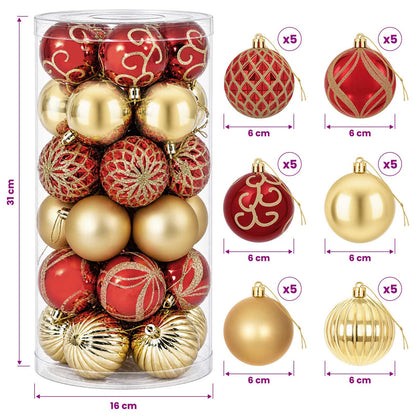 Set di Palline di Natale 30 pz Oro e Rosso Ø 6 cm Plastica | homemem39