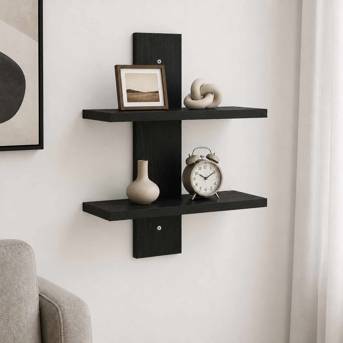 Scaffale da parete Rovere Nero 30 x 13,5 x 43 cm