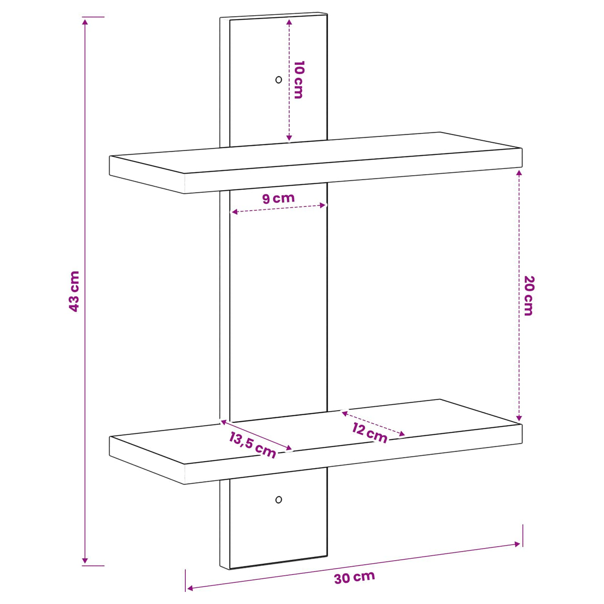 Scaffale da parete Rovere Sonoma 30 x 13.5 x 43 cm