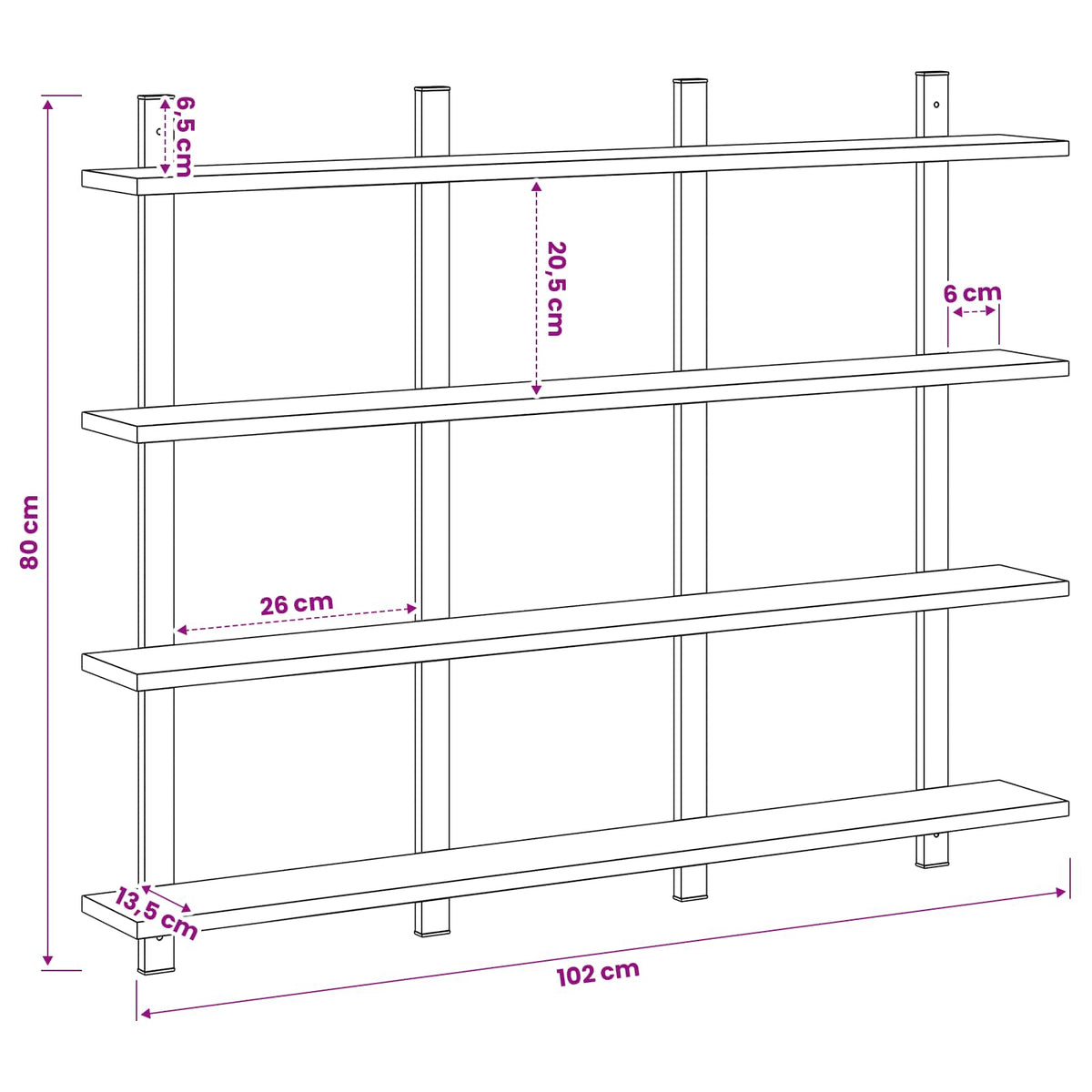 Scaffale da parete Sonoma grigio 102 x 13.5 x 80 cm | homemem39