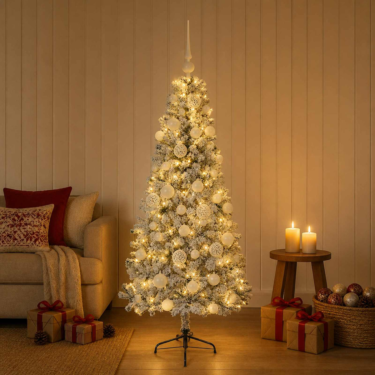 Albero di Natale artificiale con palline 120 cm 150 LED
