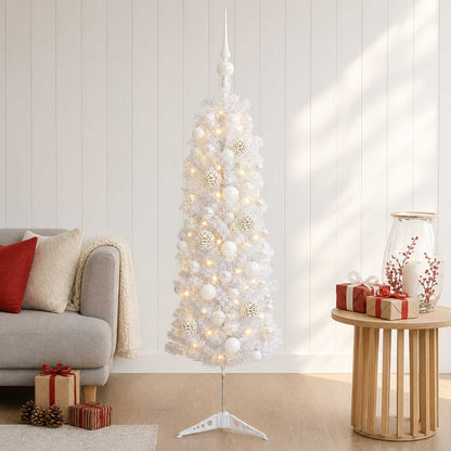Albero di Natale Artificiale Slim con Palline 150 cm 150 LED