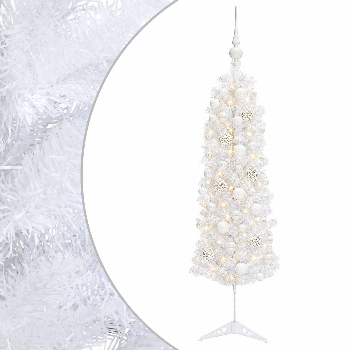Albero di Natale Artificiale Slim con Palline 150 cm 150 LED