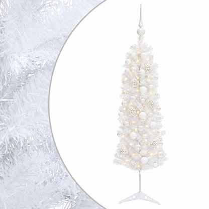 Albero di Natale Artificiale Slim con Palline 150 cm 150 LED
