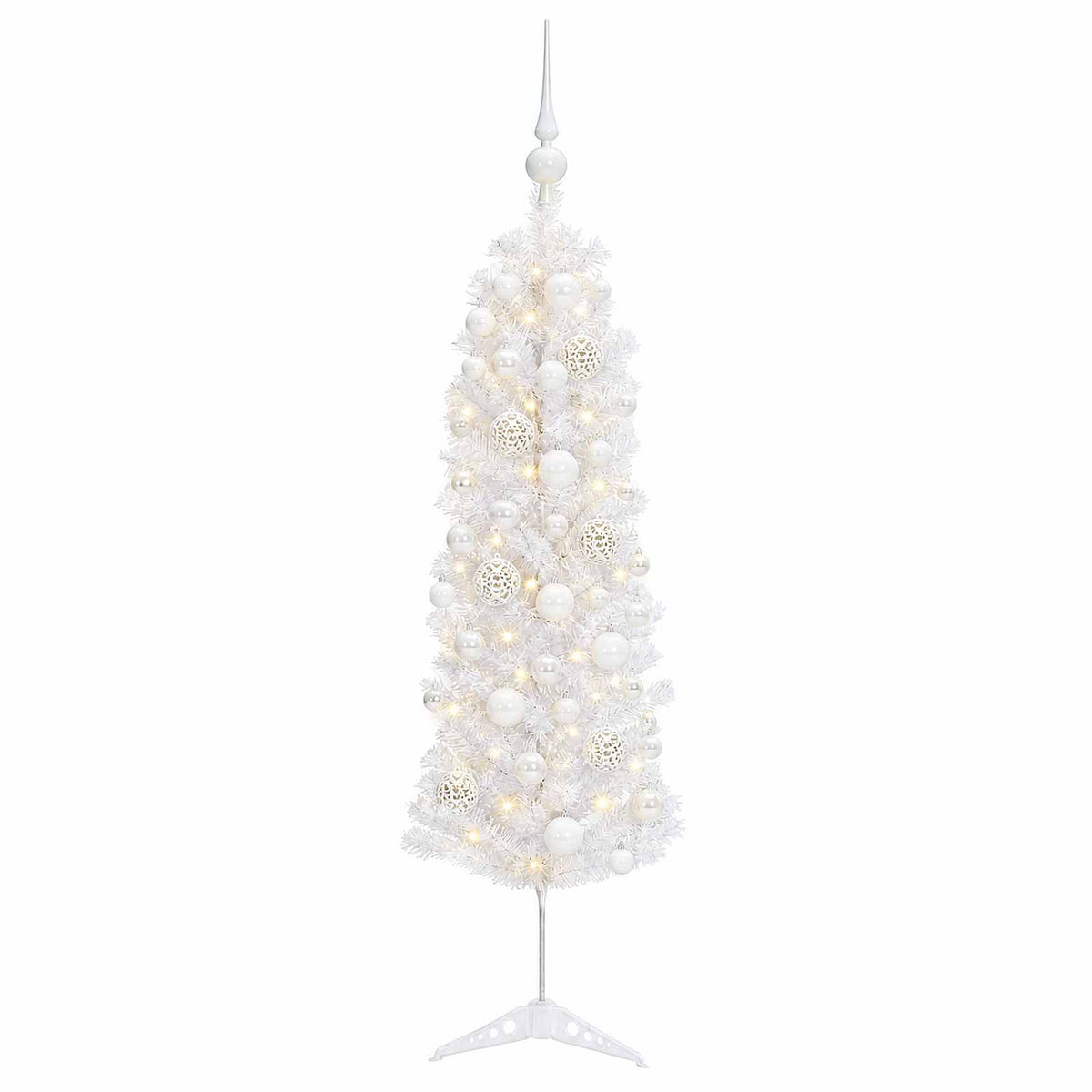 Albero di Natale Artificiale Slim con Palline 150 cm 150 LED