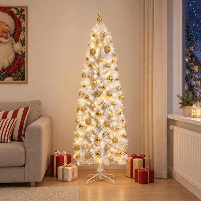 Albero di Natale Artificiale Slim con Palline 240 cm 300 LED