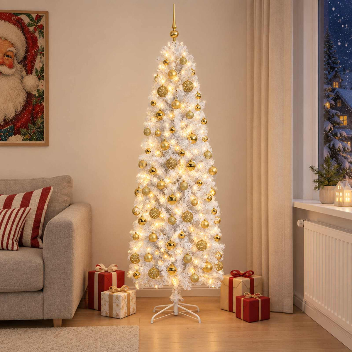 Albero di Natale Artificiale Slim con Palline 180 cm 300 LED | homemem39