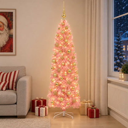 Albero di Natale Artificiale Slim con Palline 240 cm 300 LED