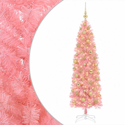 Albero di Natale Artificiale Slim con Palline 180 cm 300 LED