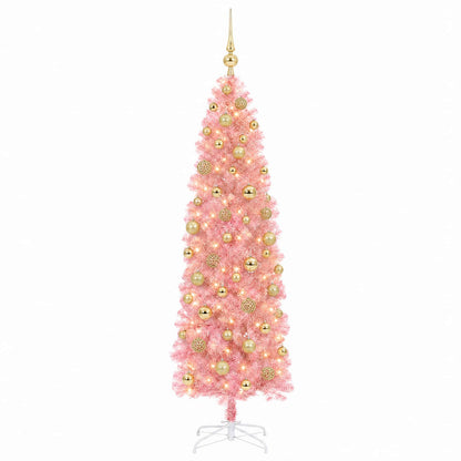 Albero di Natale Artificiale Slim con Palline 240 cm 300 LED