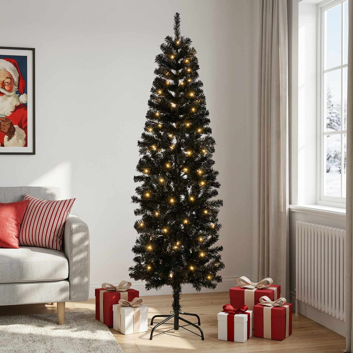 Albero di Natale Artificiale Sottile 210 cm 300 LED