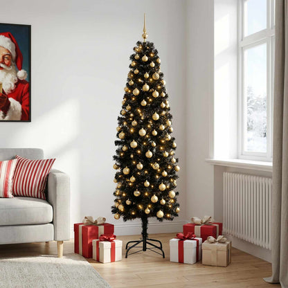 Albero di Natale Artificiale Slim con Palline 180 cm 300 LED