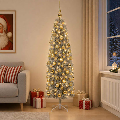 Albero di Natale Artificiale Slim con Palline 180 cm 300 LED