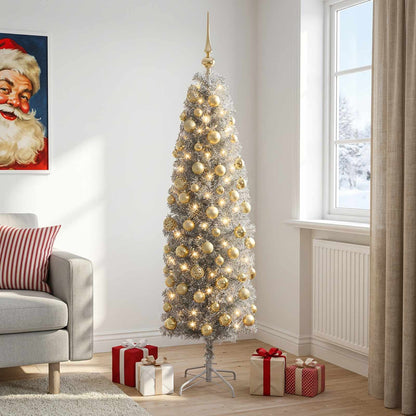 Albero di Natale Artificiale Slim con Palline 180 cm 300 LED