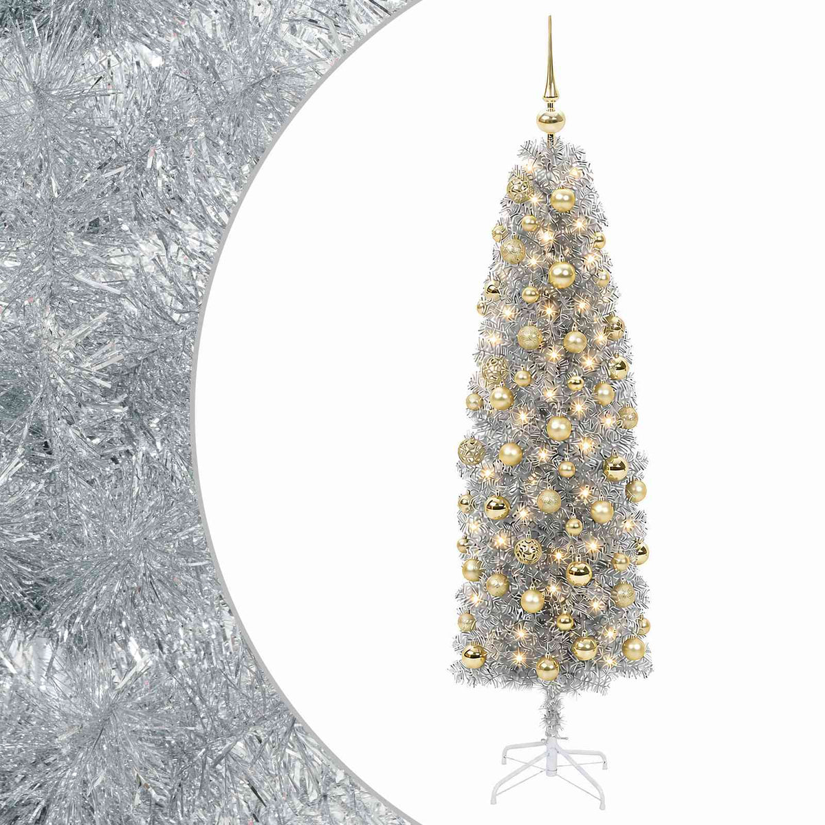 Albero di Natale Artificiale Slim con Palline 180 cm 300 LED
