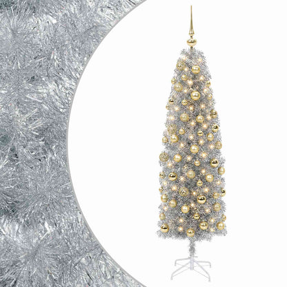 Albero di Natale Artificiale Slim con Palline 180 cm 300 LED