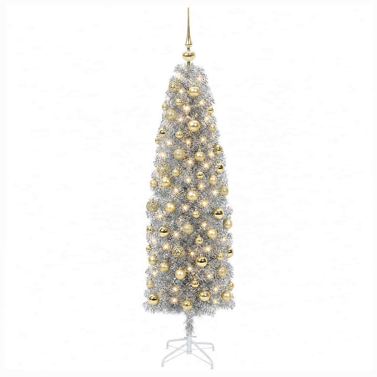 Albero di Natale Artificiale Slim con Palline 180 cm 300 LED