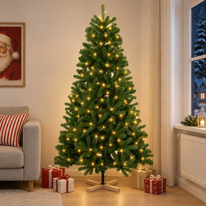 Albero di Natale artificiale 210 cm 300 LED Bianco caldo PVC