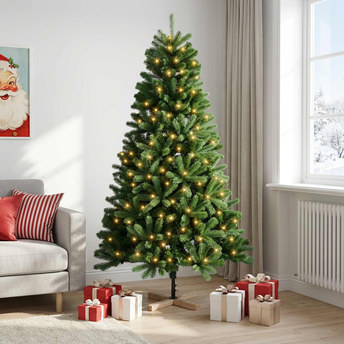 Albero di Natale artificiale 210 cm 300 LED Bianco caldo PVC