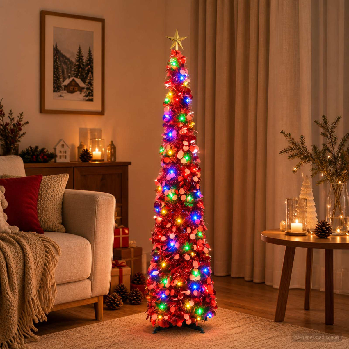 Albero di Natale LED pop-up con stella 150 cm 50 LED PET Rosso | homemem39