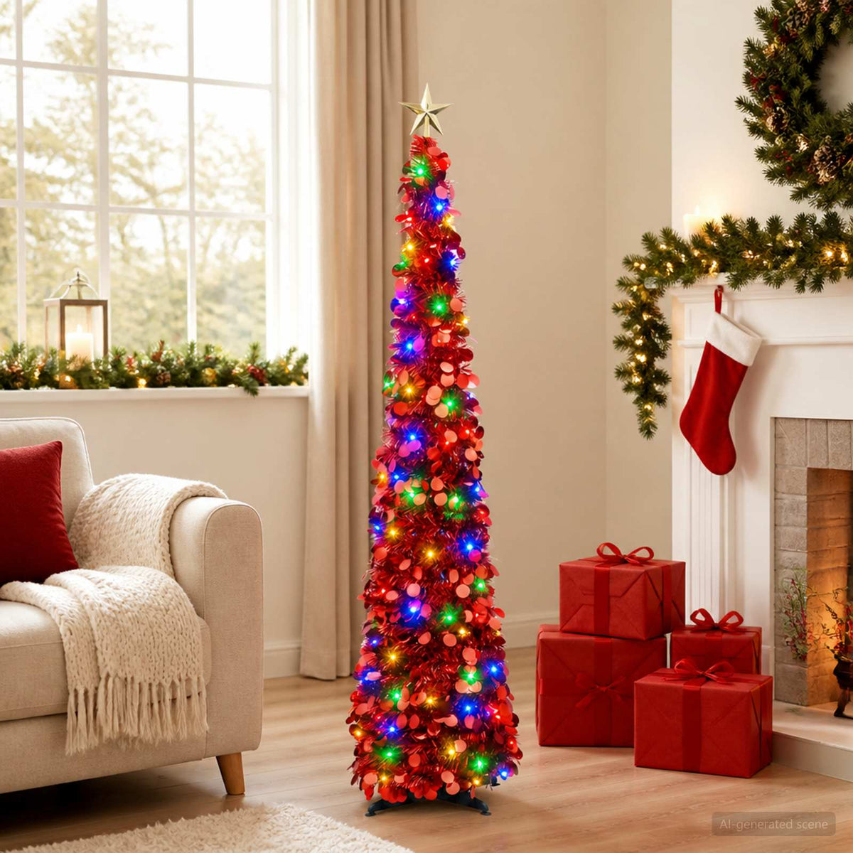 Albero di Natale LED pop-up con stella 150 cm 50 LED PET Rosso | homemem39