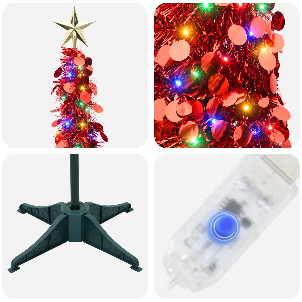 Albero di Natale LED pop-up con stella 150 cm 50 LED PET Rosso | homemem39
