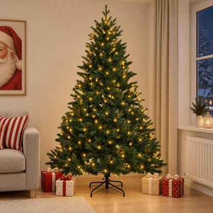 Albero di Natale Artificiale con Rami Pieghevoli 180 cm 300 LED