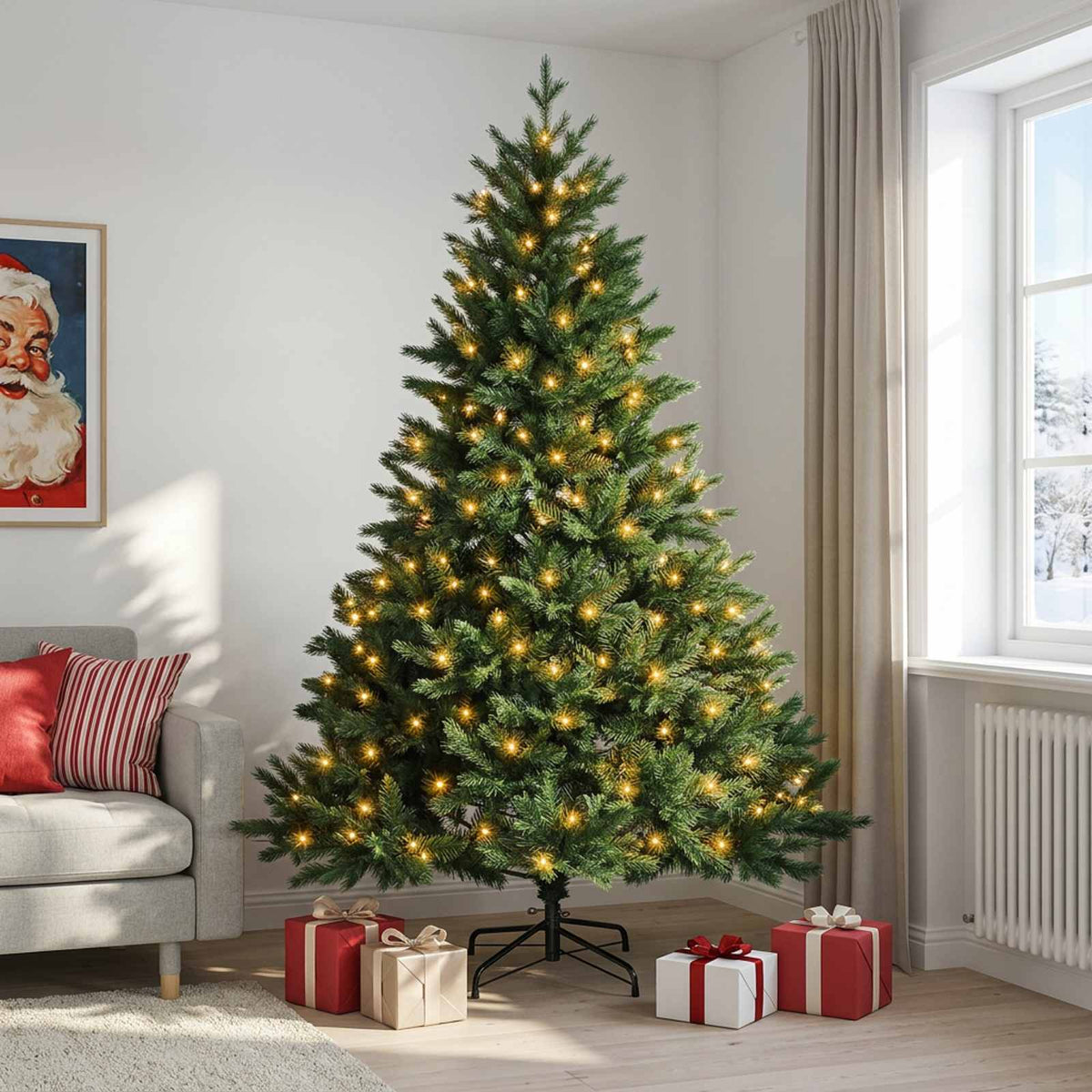 Albero di Natale Artificiale con Rami Pieghevoli 180 cm 300 LED