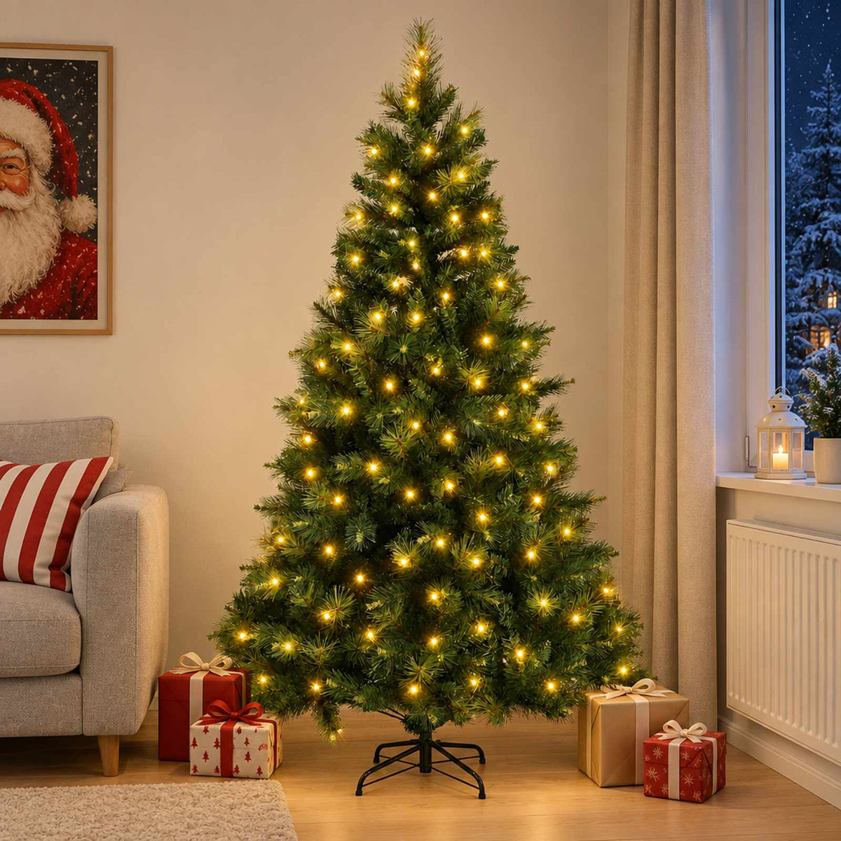 Albero di Natale Artificiale con Rami Pieghevoli 210 cm 300 LED