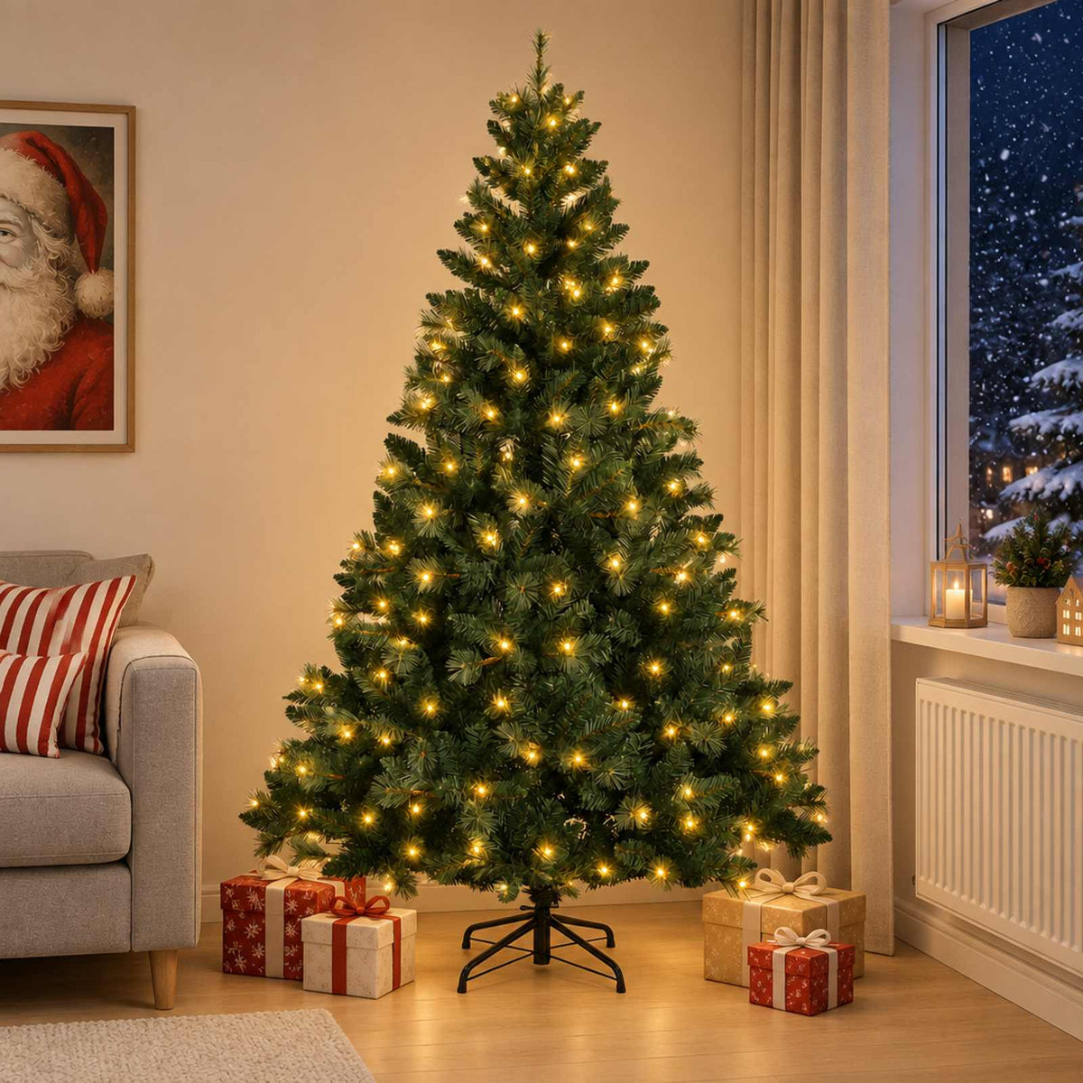 Albero di Natale Artificiale con Rami Pieghevoli 150 cm 150 LED
