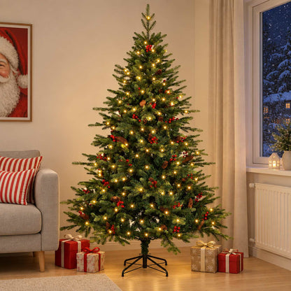Albero di Natale Artificiale con Rami Pieghevoli 150 cm 150 LED