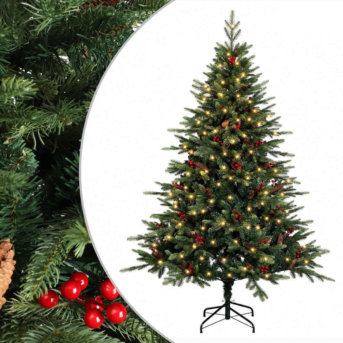 Albero di Natale Artificiale con Rami Pieghevoli 150 cm 150 LED