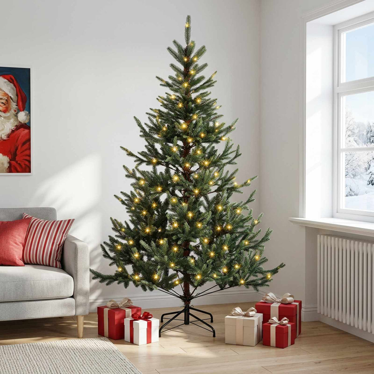 Albero di Natale Artificiale con Rami Pieghevoli 240 cm 300 LED
