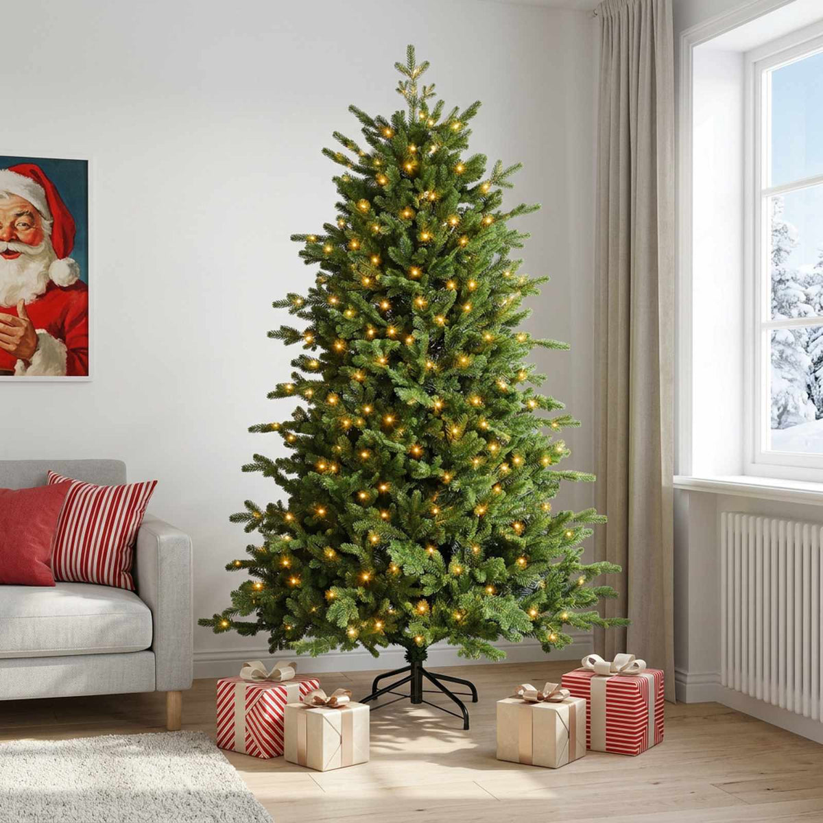 Albero di Natale Artificiale con Rami Pieghevoli 150 cm 150 LED